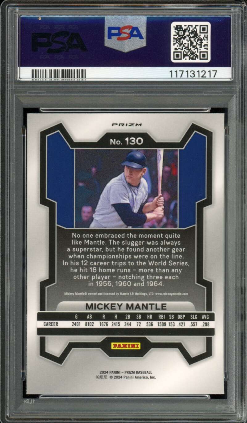 Mickey Mantle Card 2024 Prizm Pink Ice (pop 5) #130 PSA 10 Image 2