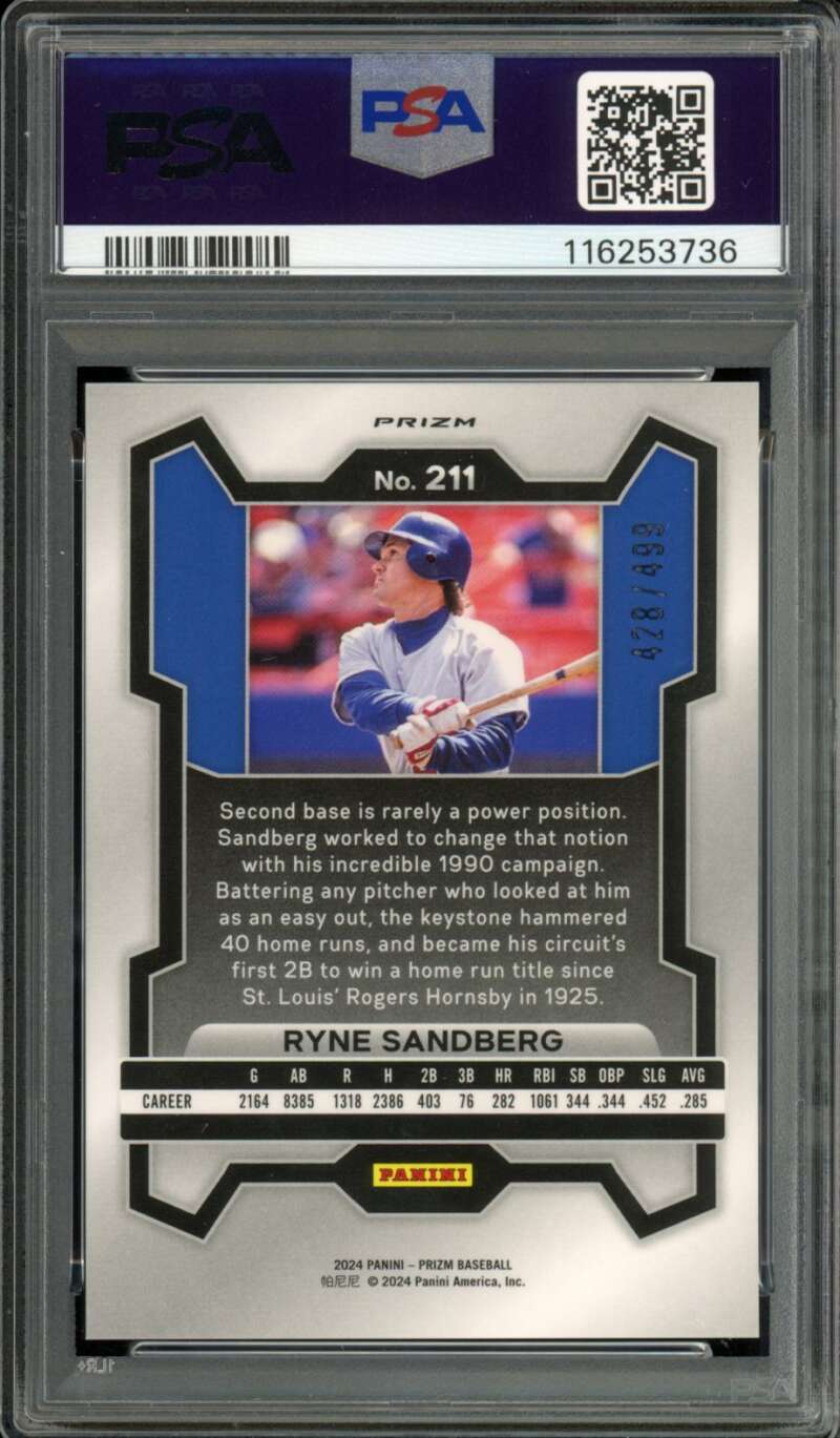 Ryne Sandberg Card 2024 Prizm Pulsar (pop 1) #211 PSA 10 Image 2