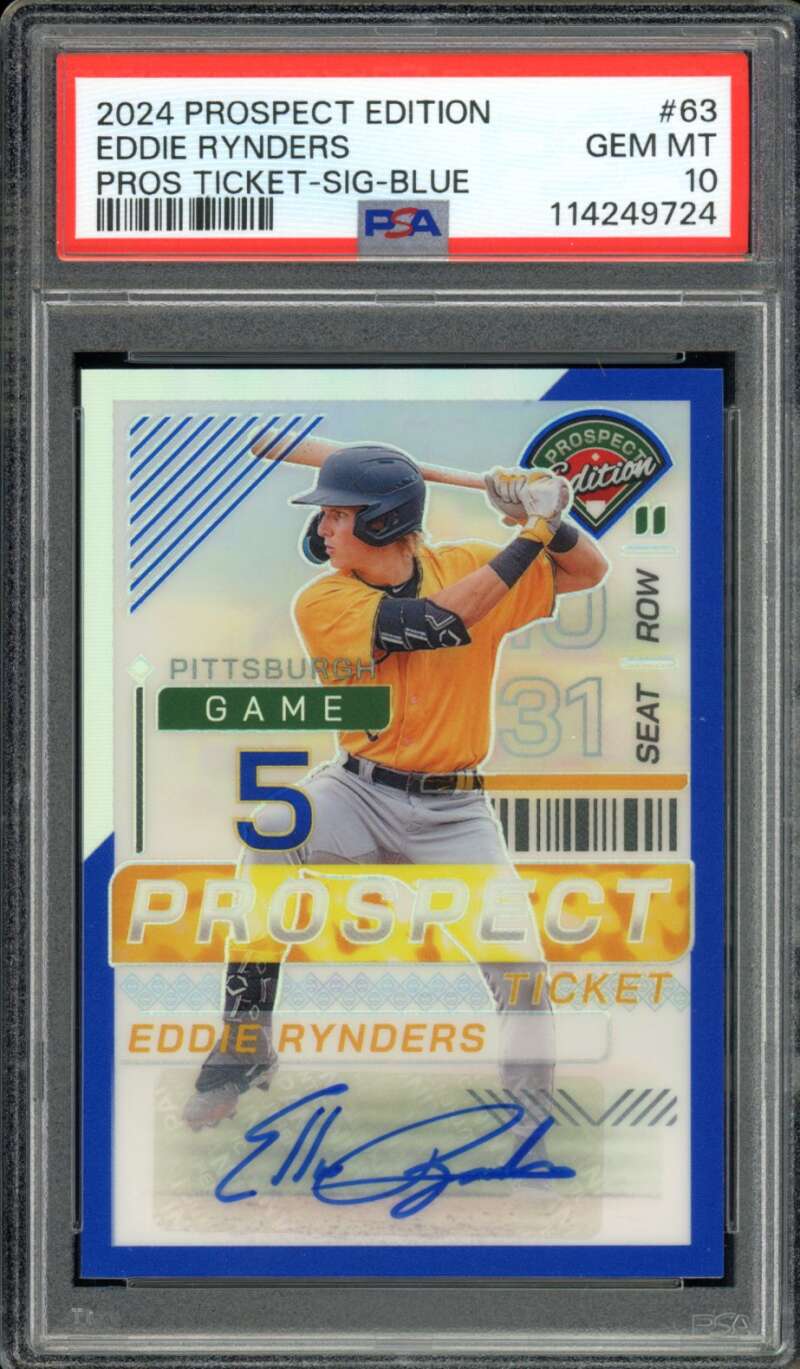 Eddie Rynders Rookie 2024 Prospect Edition Ticket Sig Blue (pop 1) #63 PSA 10 Image 1