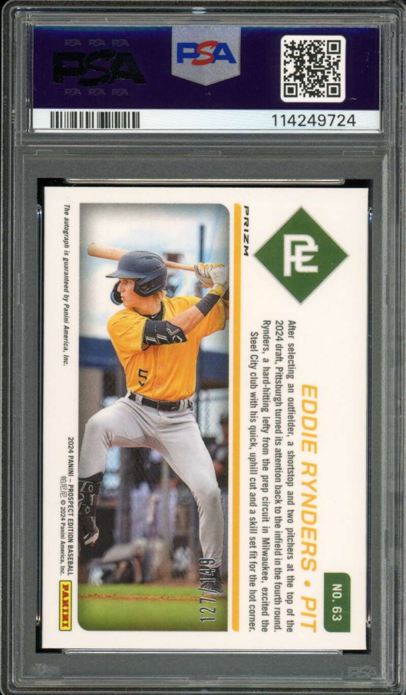 Eddie Rynders Rookie 2024 Prospect Edition Ticket Sig Blue (pop 1) #63 PSA 10 Image 2