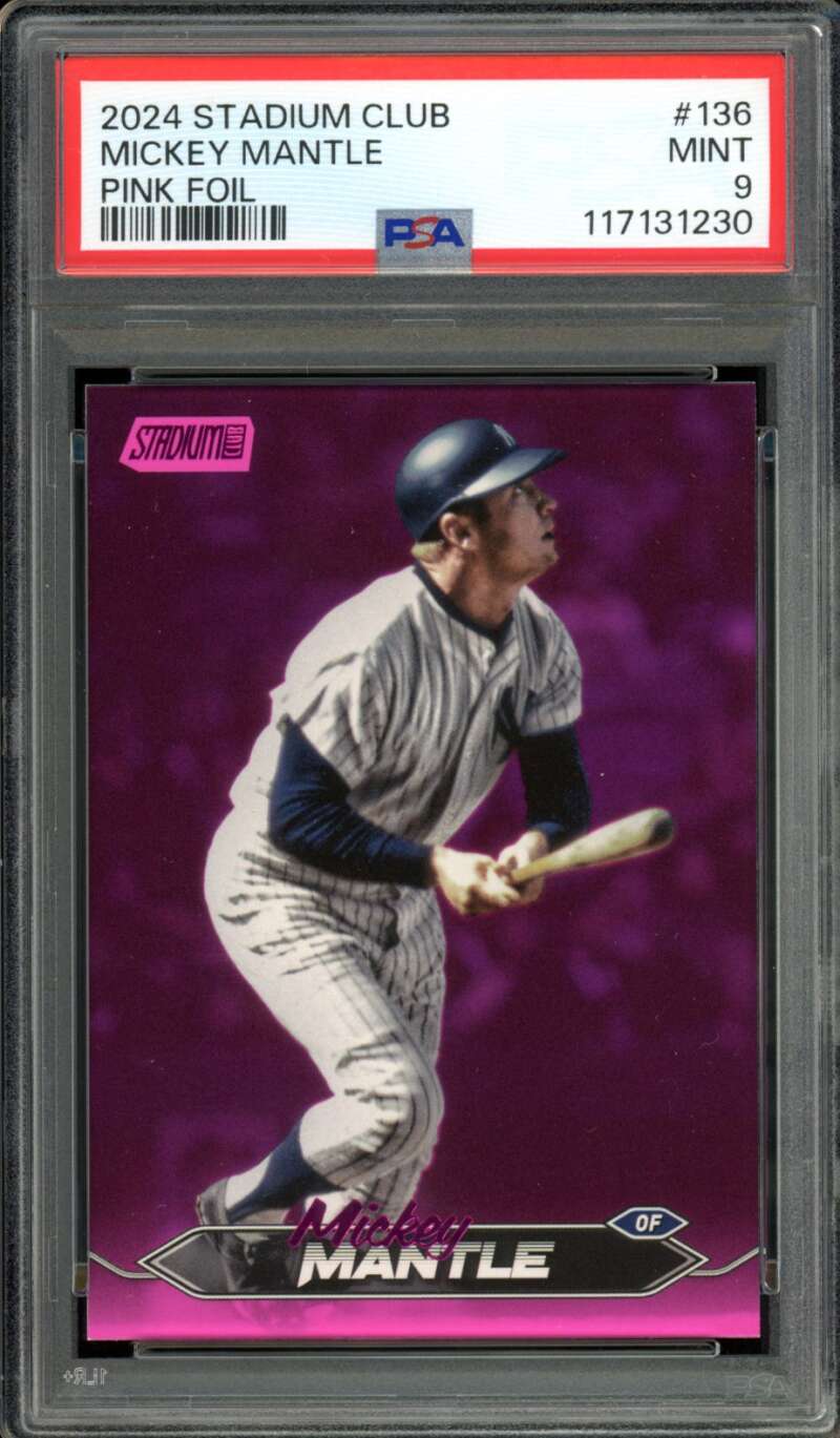 Mickey Mantle Card 2024 Stadium Club Pink Foil (pop 1) #136 PSA 9 Image 1