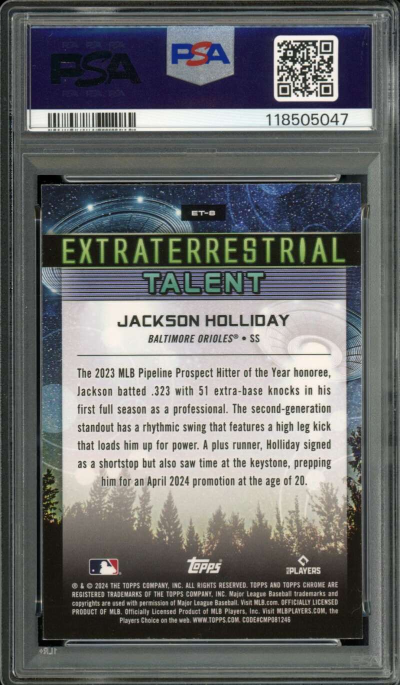 Jackson Holliday RC 2024 Topps Chrome Cosmic Extraterrestrial Talent #ET8 PSA 9 Image 2
