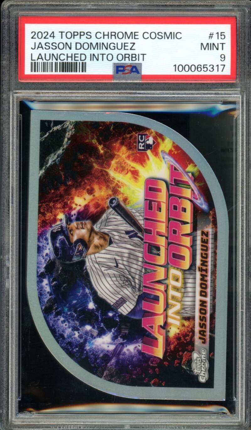 Jasson Dominguez Rookie 2024 Topps Chrome Cosmic Launched Into Orbit #15 PSA 9 Image 1