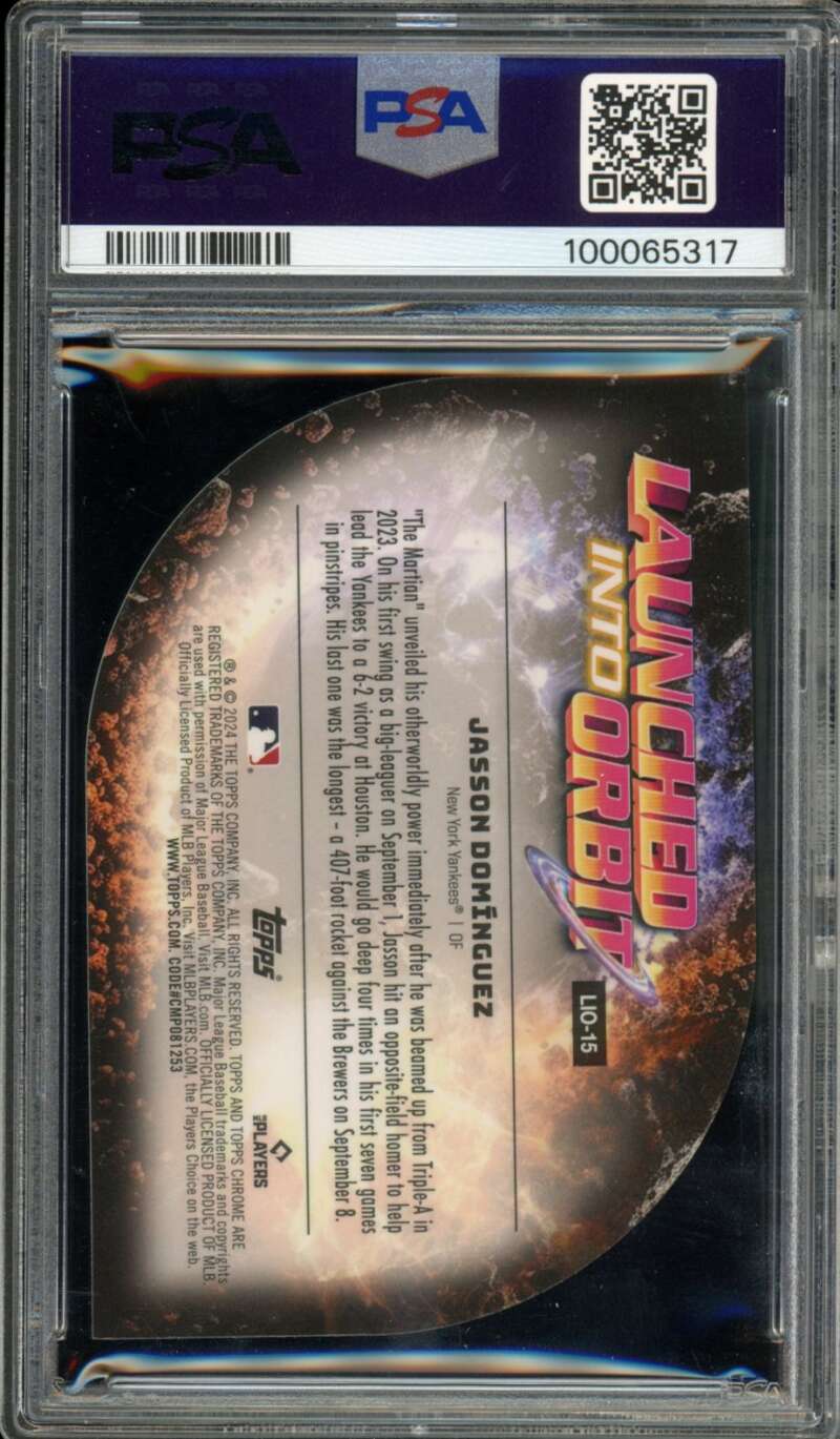 Jasson Dominguez Rookie 2024 Topps Chrome Cosmic Launched Into Orbit #15 PSA 9 Image 2