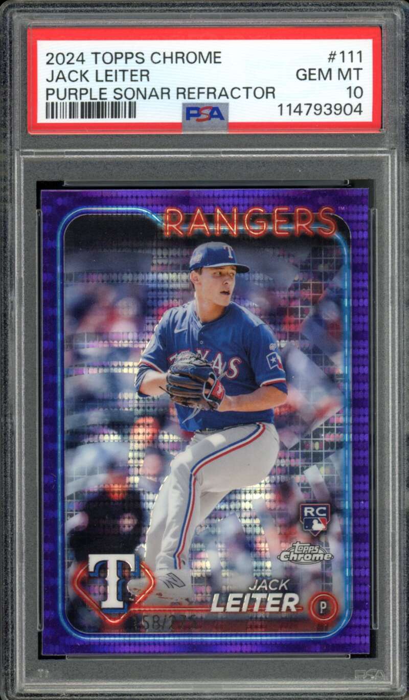 Jack Leiter Rookie Card 2024 Topps Chrome Purple Sonar Refractor #111 PSA 10 Image 1