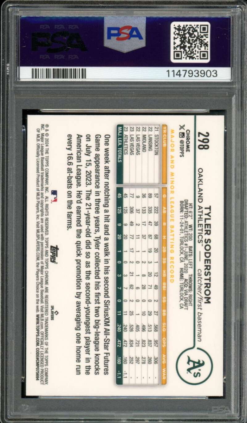 Tyler Soderstrom Rookie Card 2024 Topps Chrome #298 PSA 10 Image 2