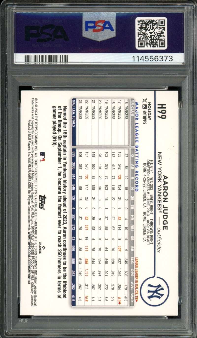 Aaron Judge Card 2024 Topps Holiday #H99 PSA 9 Image 2