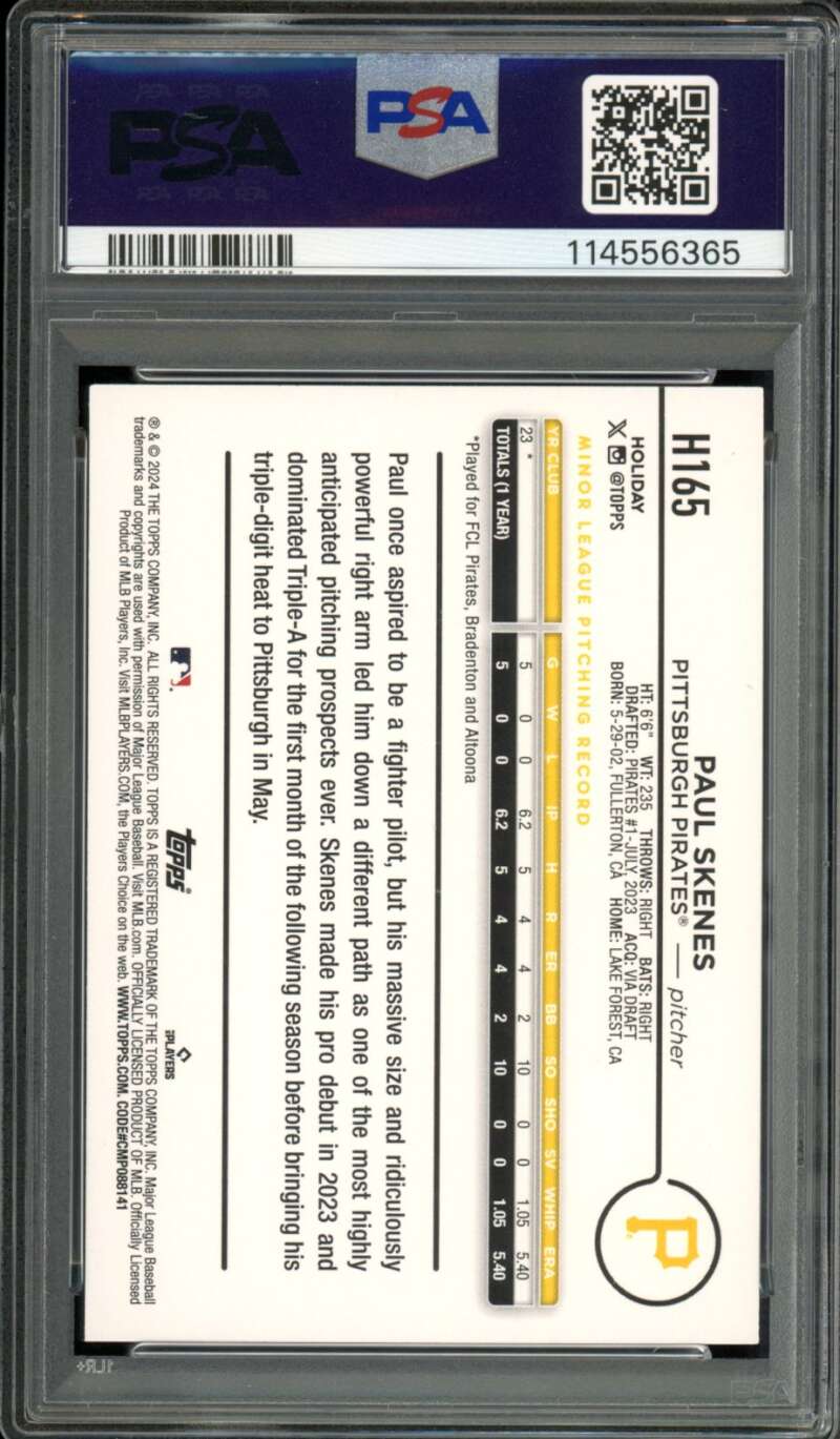 Paul Skenes Rookie Card 2024 Topps Holiday #H165 PSA 9 Image 2