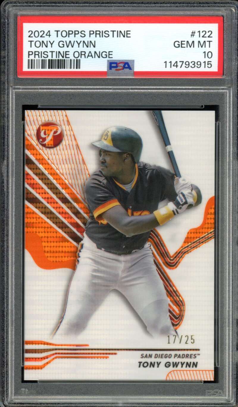 Tony Gwynn Card 2024 Topps Pristine Orange (17/25) #122 PSA 10 Image 1