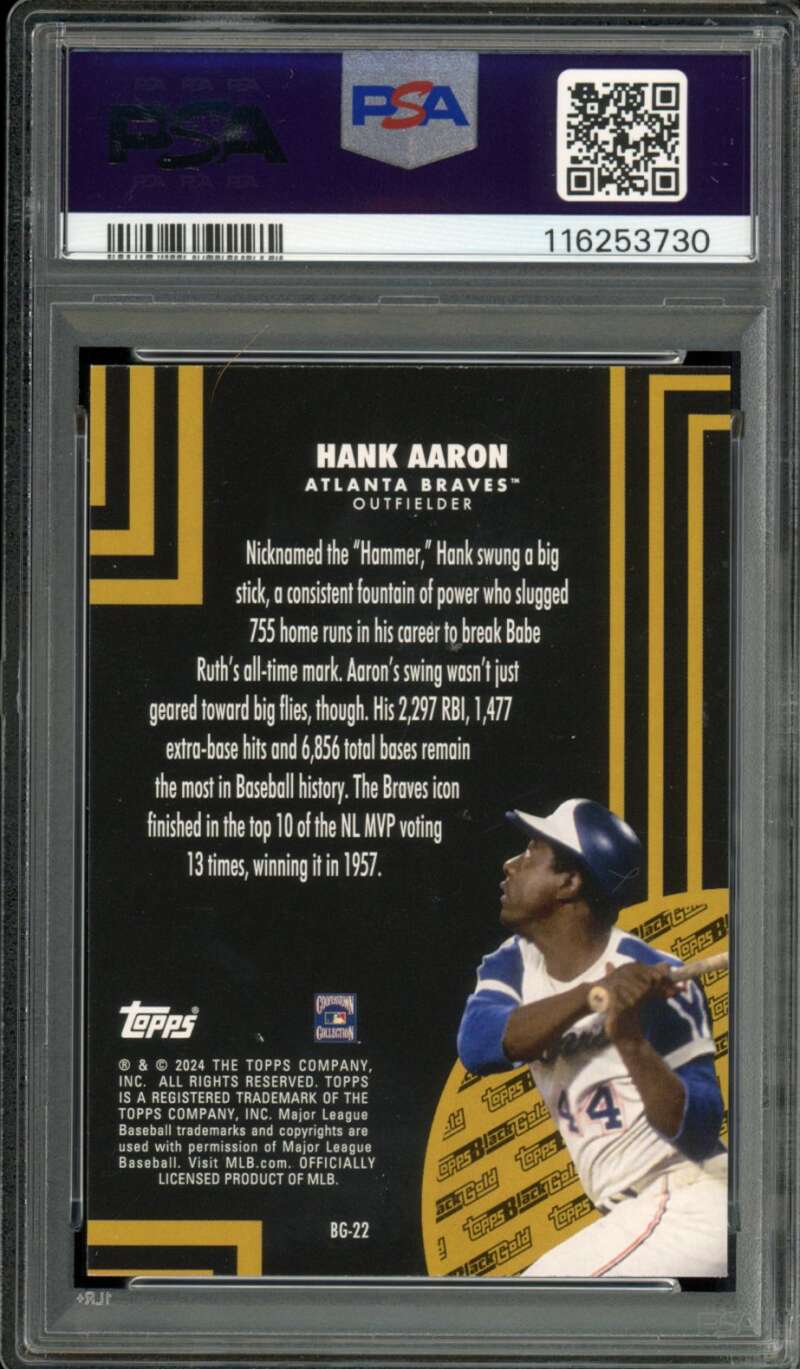 Hank Aaron Card 2024 Topps Update Black Gold Blue (pop 3) #BG22 PSA 9 Image 2