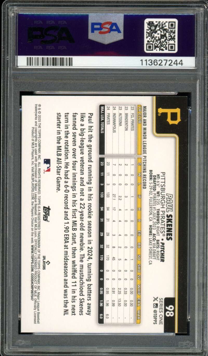 Paul Skenes Rookie 2025 Topps #98 PSA 9 Image 2