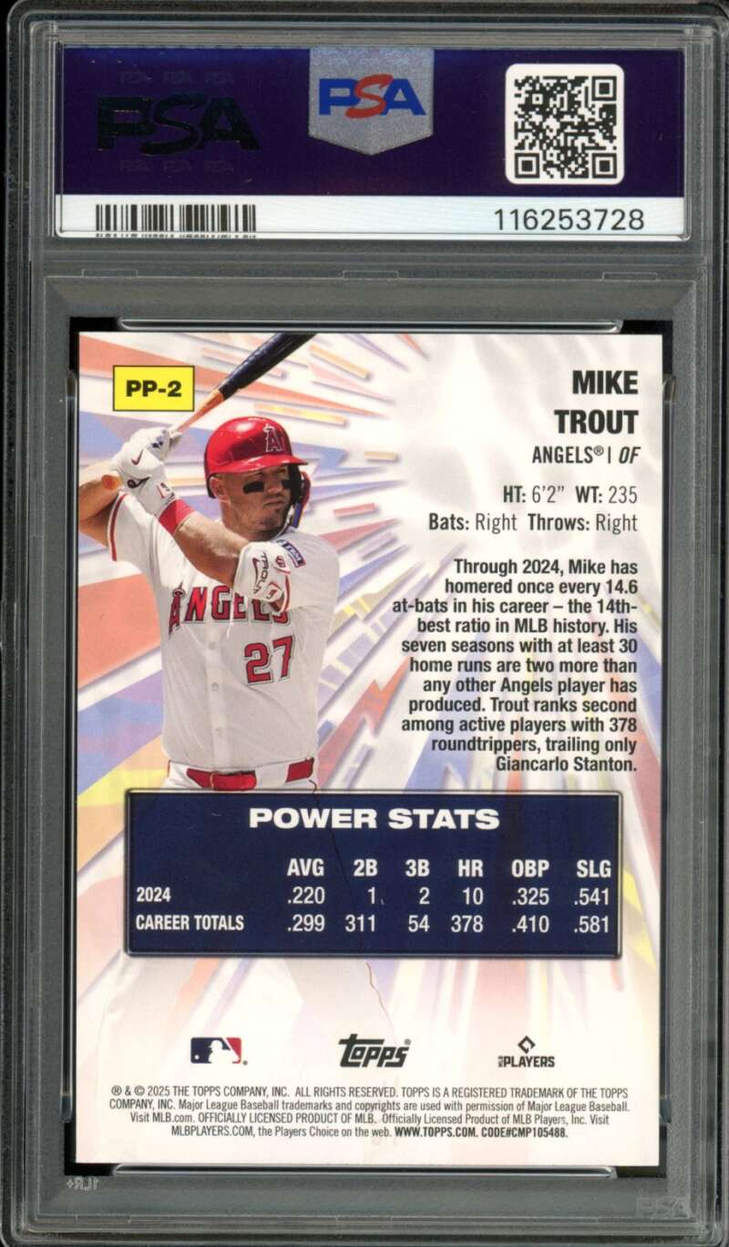 Mike Trout Card 2025 Topps Celebration Power Players #PP2 PSA 10 Image 2