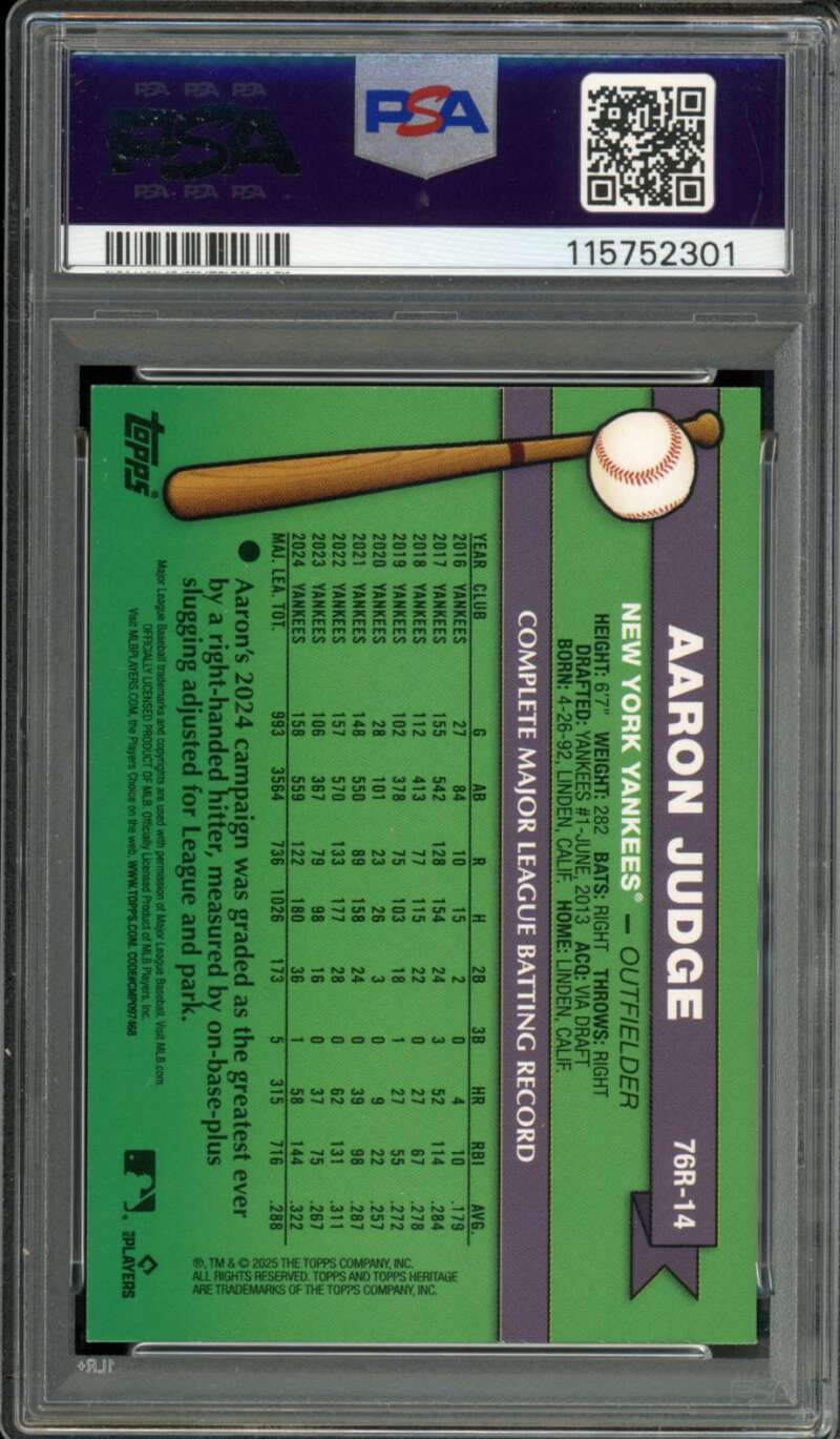 Aaron Judge Card 2025 Topps Heritage Redefined Holographic (pop 6) #76R14 PSA 9 Image 2