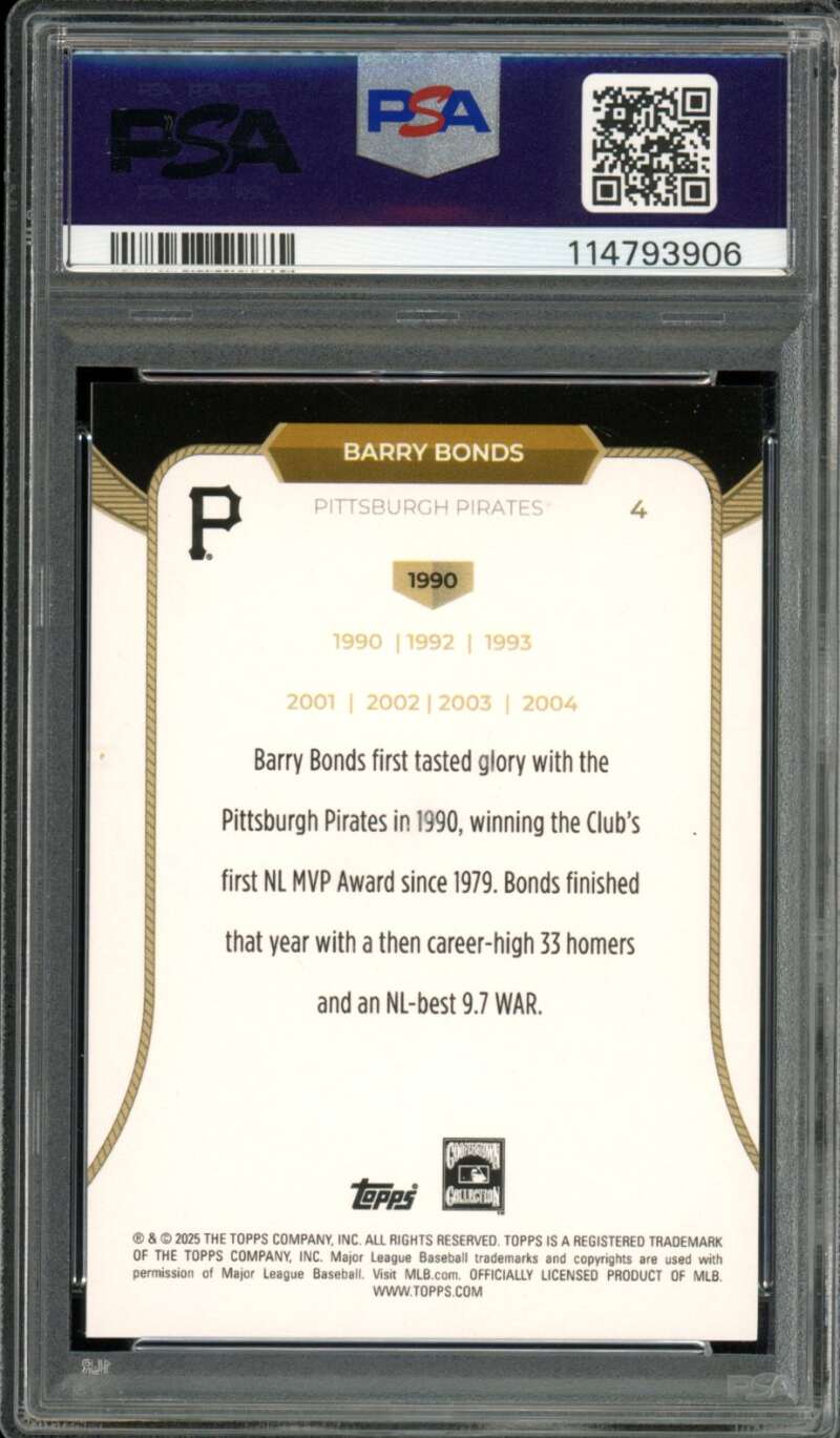 Barry Bonds Card 2025 Welcome To The Club Aqua Foil (17/75) (pop 3) #4 PSA 9 Image 2