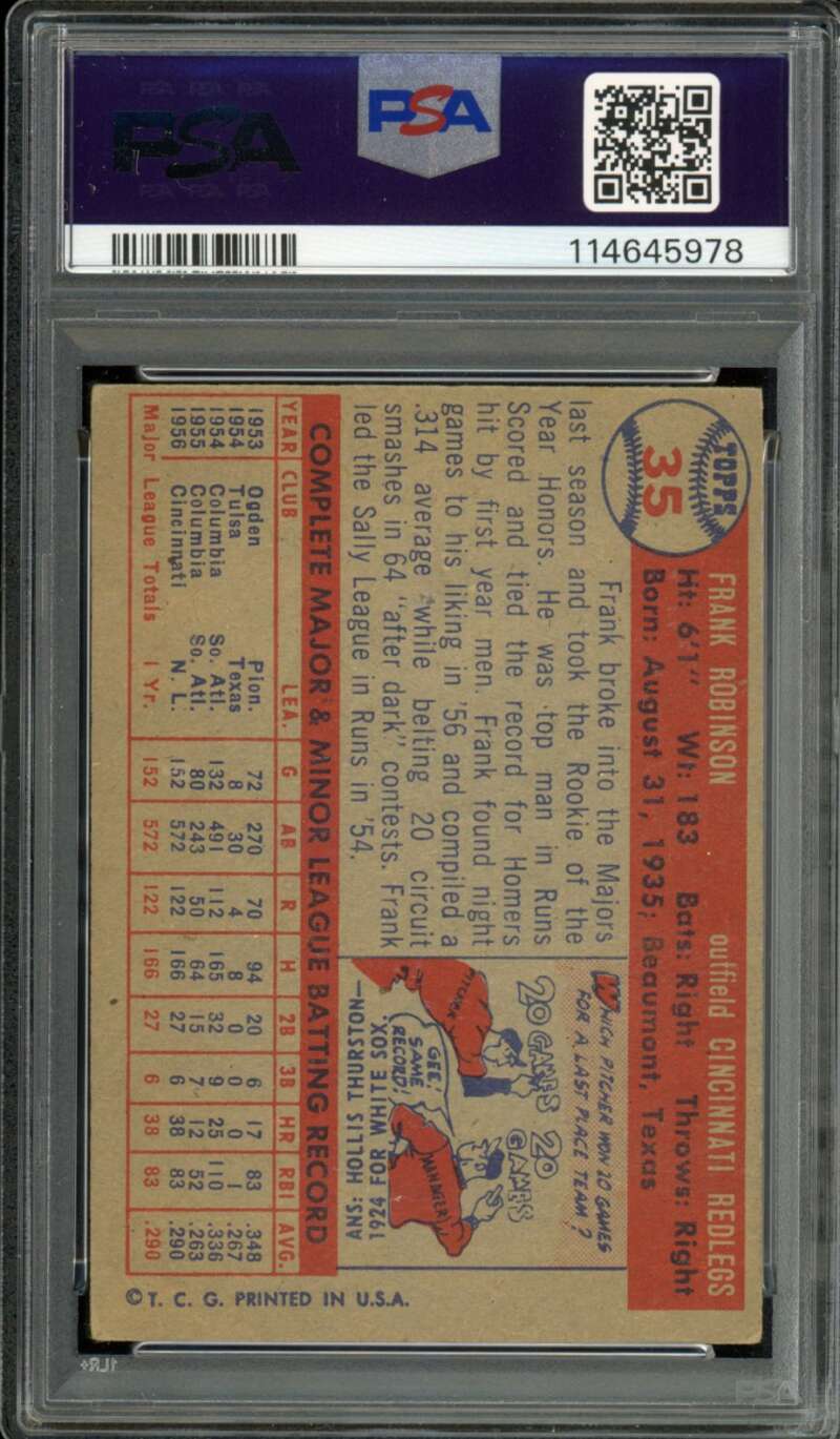Frank Robinson Rookie Card 1957 Topps #35 PSA 4 (MK) Image 2