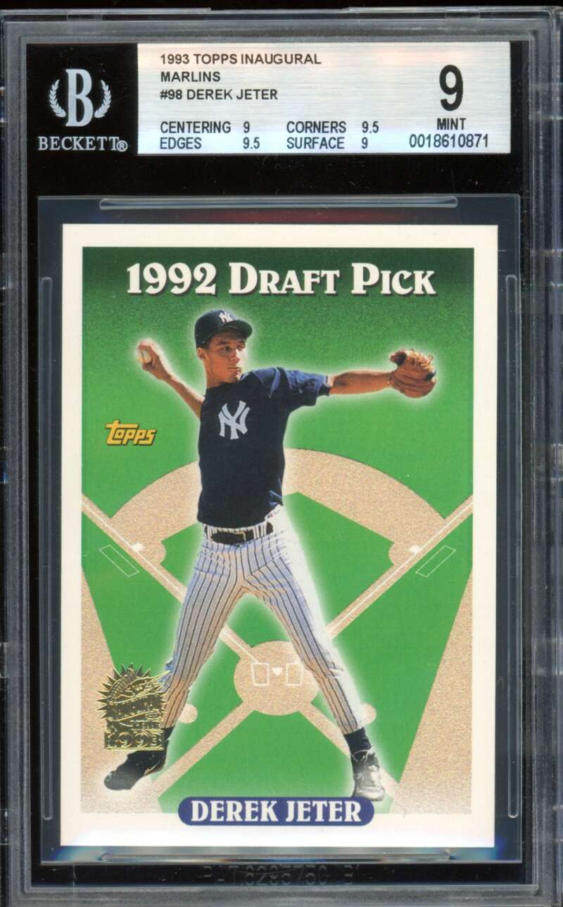 Derek Jeter Rookie Card 1993 Topps Inaugural Marlins #98 BGS 9 Image 1
