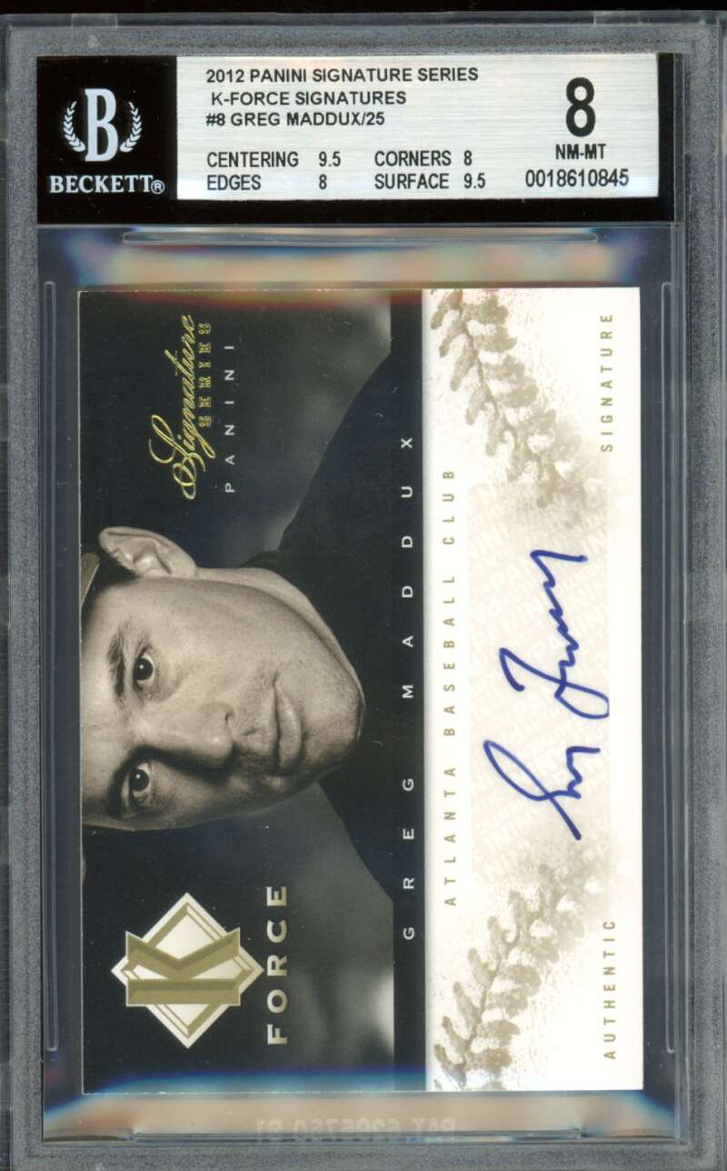 Greg Maddux Card 2012 Panini Signature Series K-Force (pop 1) (10/25) #8 BGS 8 Image 1