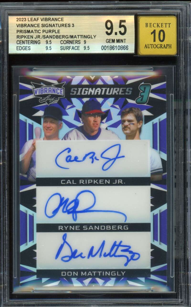 Cal Ripken/Ryne Sandberg/Don Mattingly 2023 Leaf Vibrance Signatures #9 BGS 9.5 Image 1