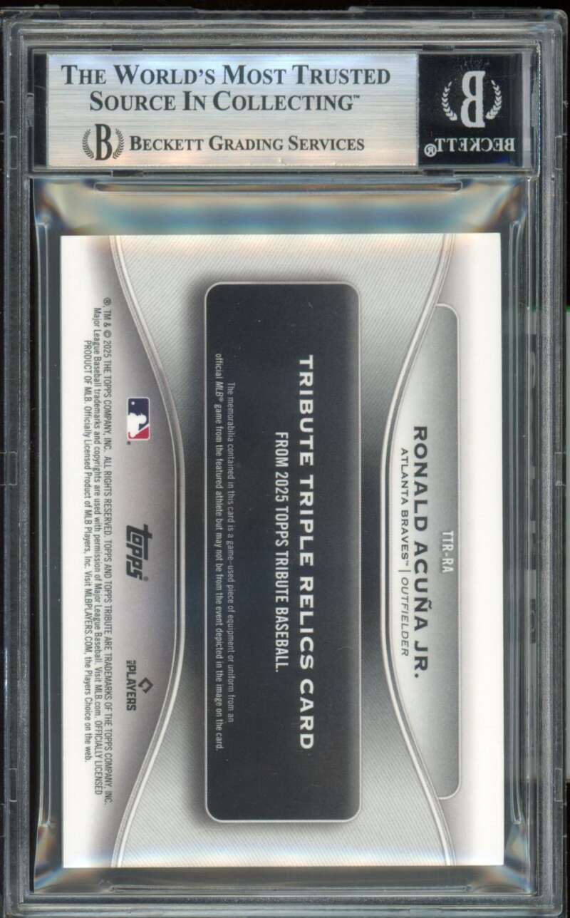 Ronald Acuna Jr. 2025 Topps Tribute Triple Relics Gold (68/75) #TTRRA BGS 8.5 Image 2