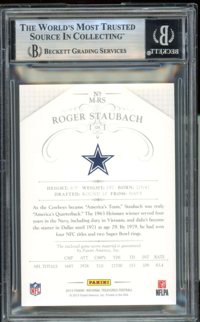 Roger Staubach Card 2014 National MaterialsTreasures (pop 1) (18/25) #57 BGS 8.5 Image 2