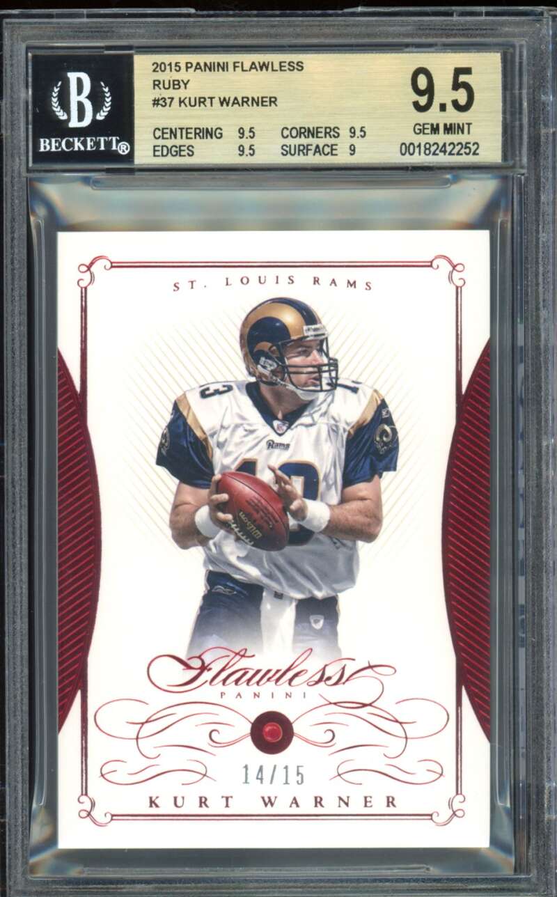 Kurt Warner Card 2015 Panini Flawless Ruby (pop 1) (14/15) #37 BGS 9.5 Image 1
