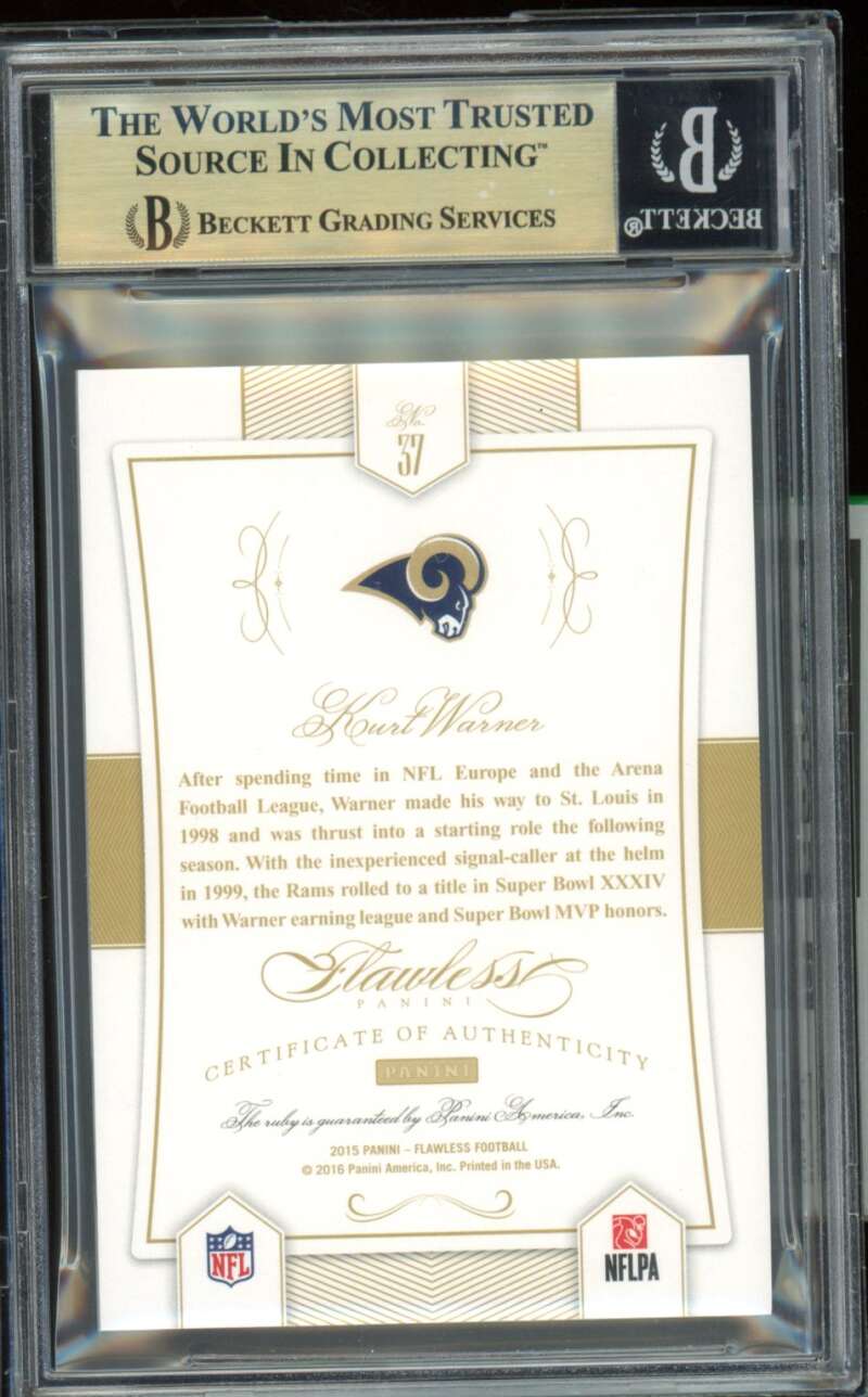 Kurt Warner Card 2015 Panini Flawless Ruby (pop 1) (14/15) #37 BGS 9.5 Image 2
