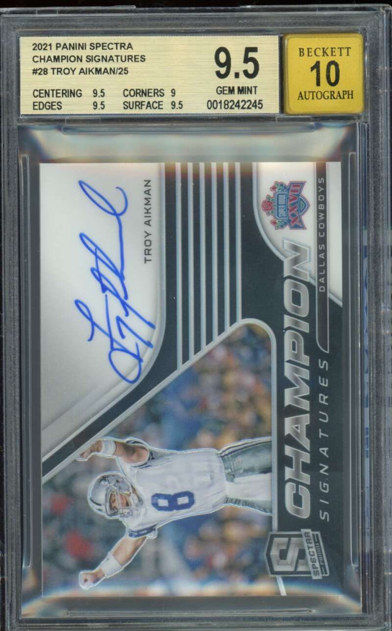 Troy Aikman 2021 Panini Spectra Champion Signatures (pop 1) (14/25) #28 BGS 9.5 Image 1