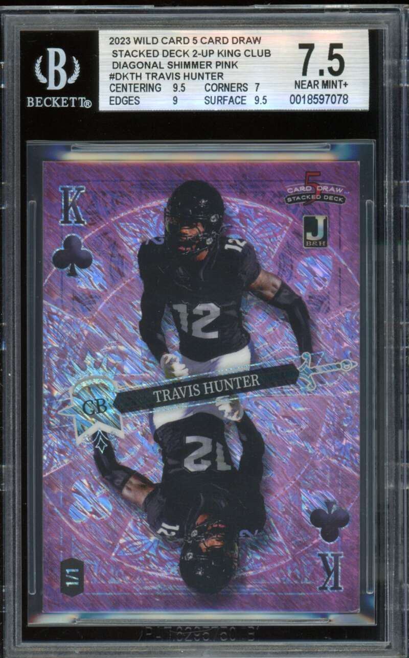 Travis Hunter Rookie 2023 Wild Card Diagonal Shimmer Pink (1/1) #Dkth BGS 7.5 Image 1