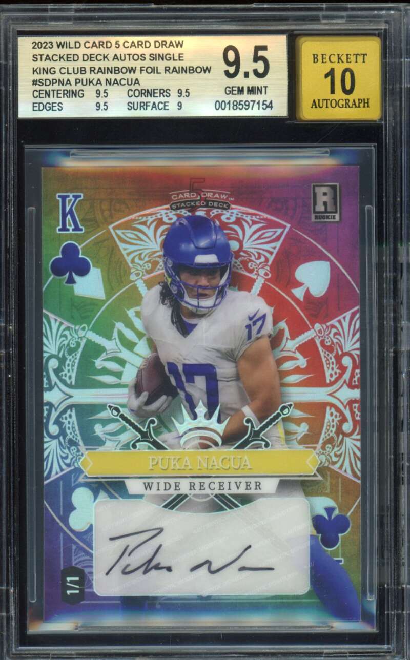 Puka Nacua Rookie Card 2023 Wild Card Rainbow Foil Auto (1/1) #Sdpna BGS 9.5 Image 1