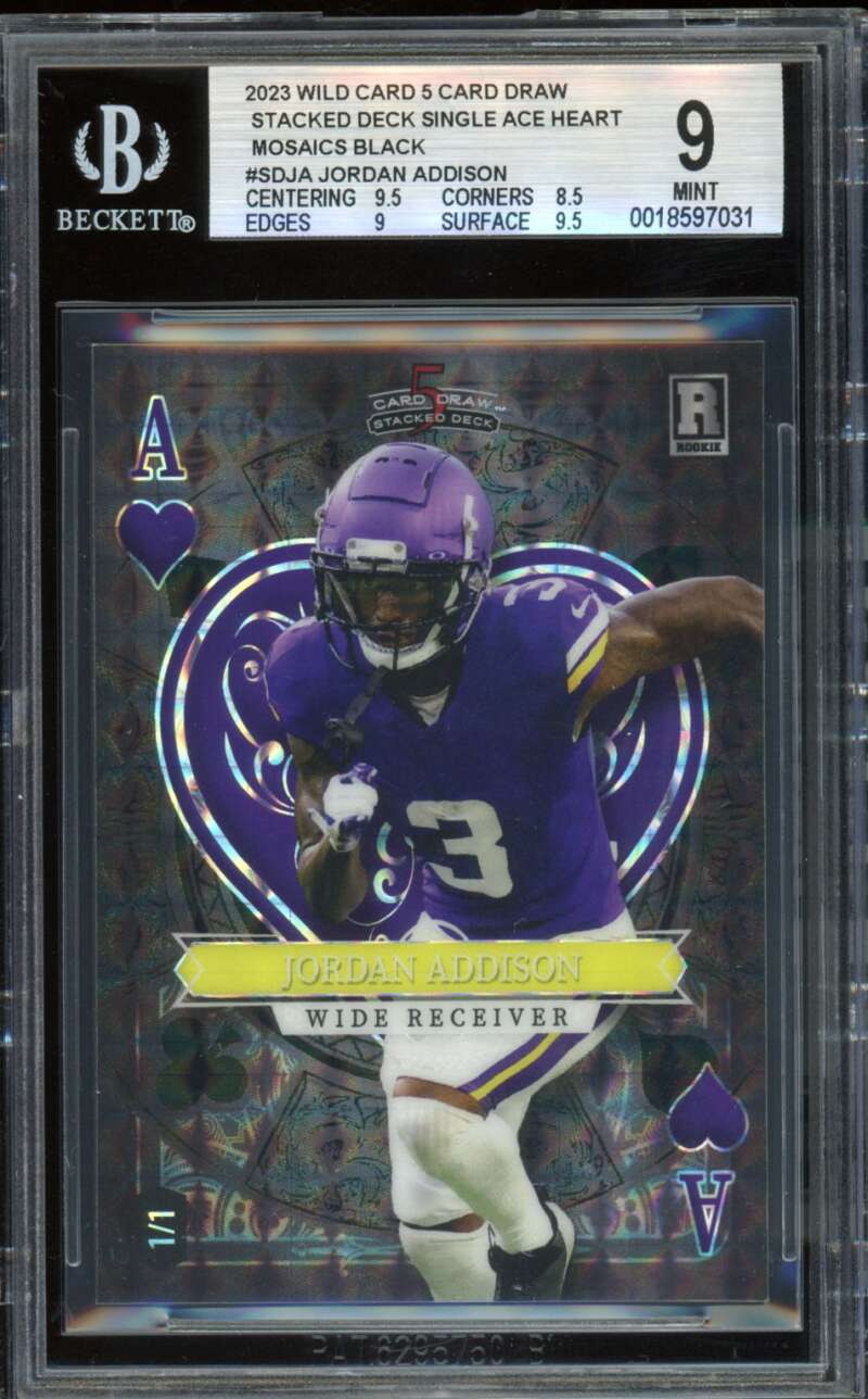Jordan Addison Rookie Card 2023 Wild Card Mosaics Black (1/1) #Sdja BGS 9 Image 1