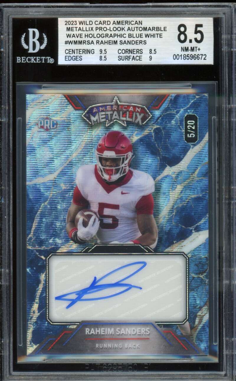 Raheim Sanders Rookie 2023 Wild Card Wave Holo Blue Auto (5/20) #Wmmrsa BGS 8.5 Image 1