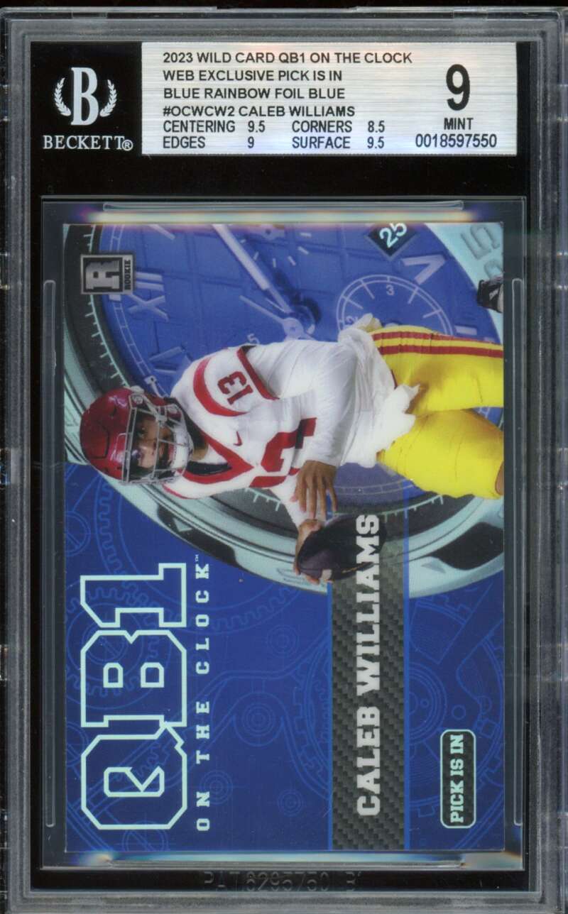 Caleb Williams Rookie Card 2023 Wild Card Blue Rainbow Foil Blue #OCWCW2 BGS 9 Image 1