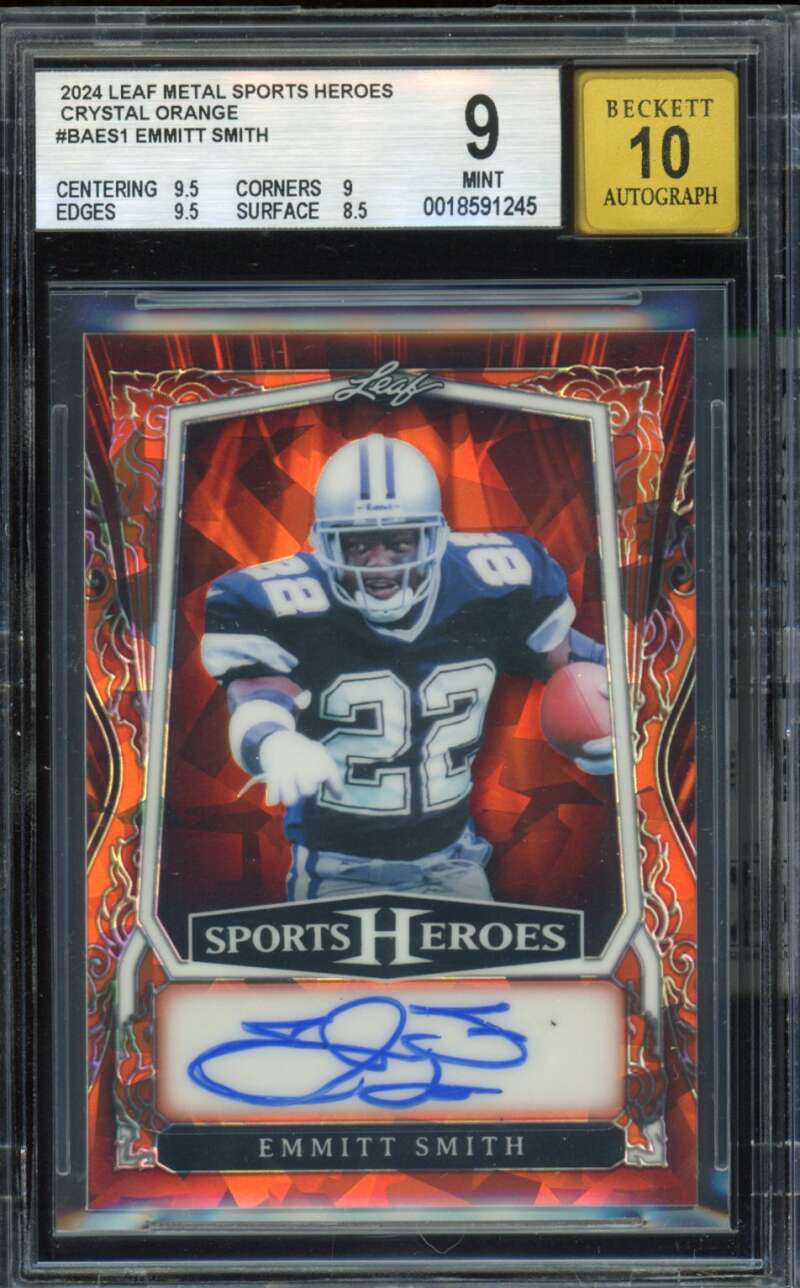 Emmitt Smith 2024 Leaf Metal Sports Heroes Crysta Orange Auto (2/6) #Baes1 BGS 9 Image 1