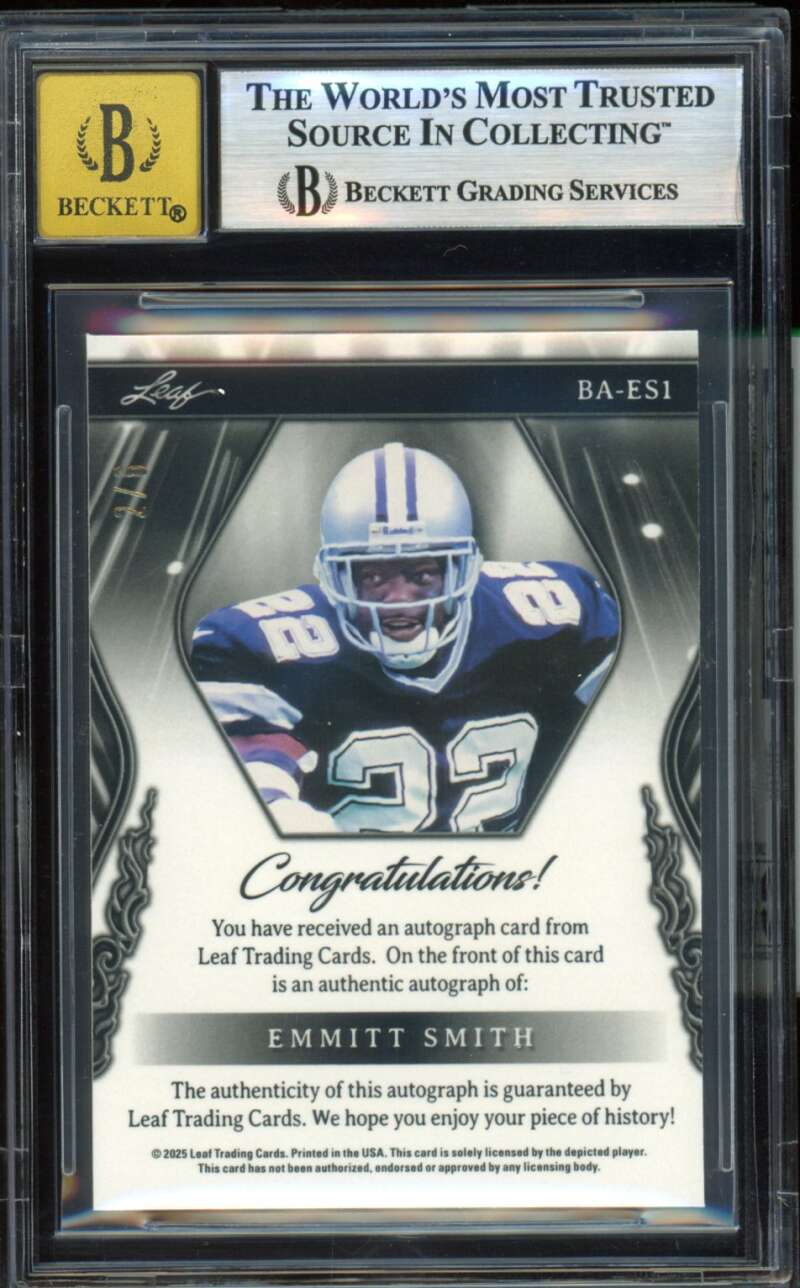 Emmitt Smith 2024 Leaf Metal Sports Heroes Crysta Orange Auto (2/6) #Baes1 BGS 9 Image 2