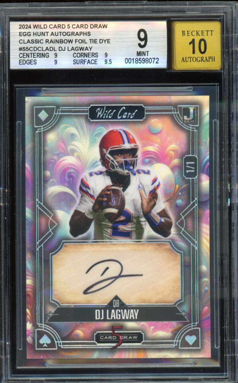 DJ Lagway Rookie 2024 Wild Card Autographs Rainbow Foil (1/1) #S5Cdcladl BGS 9 Image 1