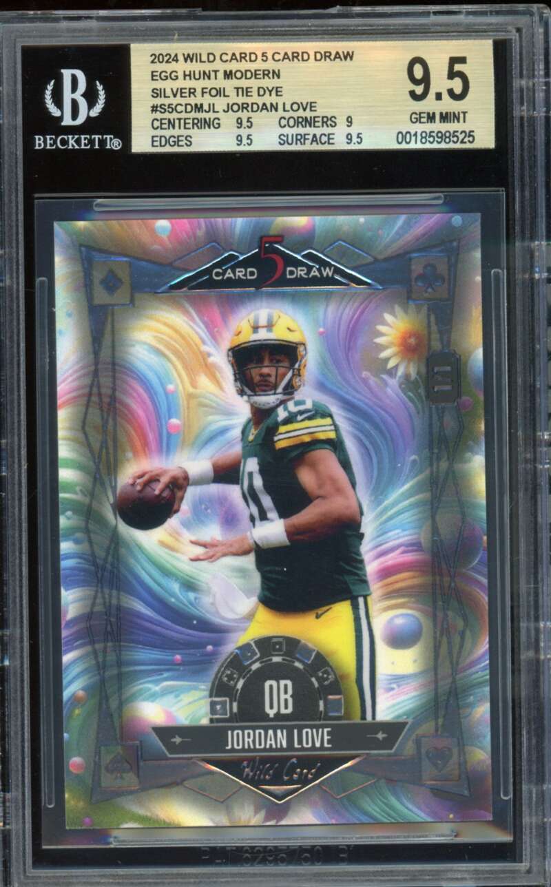Jordan Love Card 2024 Wild Card Silver Foil Tie Dye (1/1) #S5Cdmjl BGS 9.5 Image 1