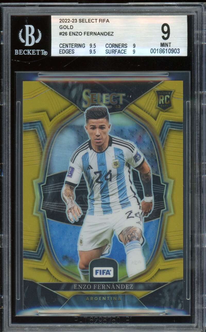 Enzo Fernandez Rookie Card 2022-23 Select Fifa Gold (pop 1) #26 BGS 9 Image 1