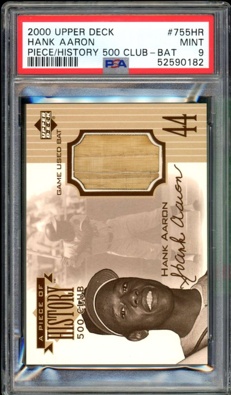 Hank Aaron Card 2000 Upper Deck Piece/History 500 Club Bat (pop 10) #755Hr PSA 9 Image 1