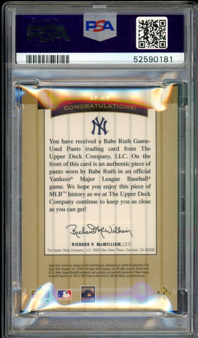 Babe Ruth Card 2003 Upper Deck Sweet Spot (pop 4) #SP-BR PSA 8 Image 2
