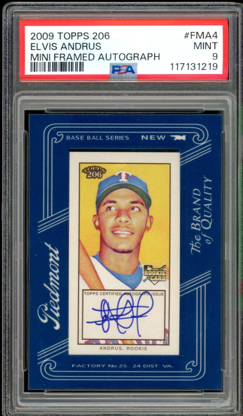 Elvis Andrus Rookie 2009 Topps 206 Mini Framed Autograph (pop 3) #FMA4 PSA 9 Image 1