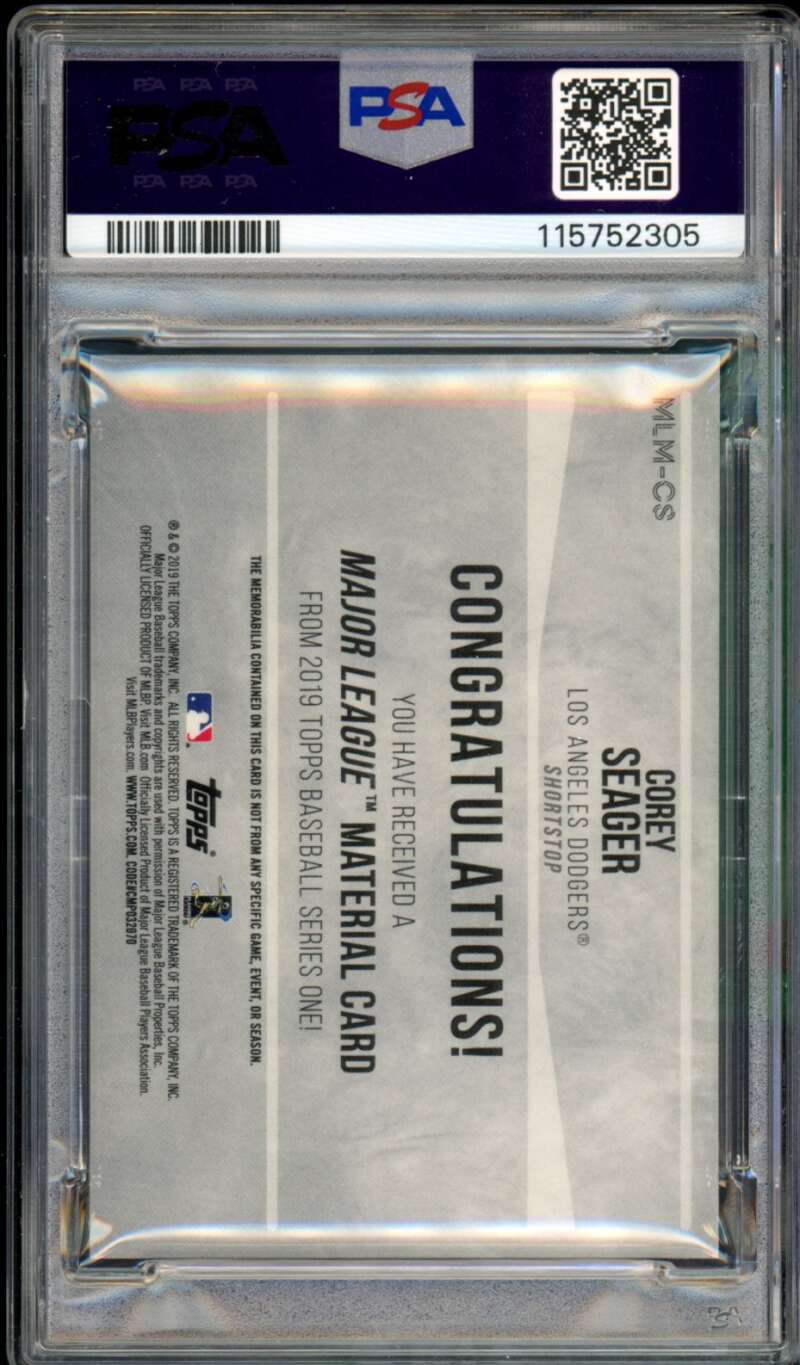 Corey Seager 2019 Topps Major League Materials Gold (pop 2) (36/50) #MLMCS PSA 9 Image 2
