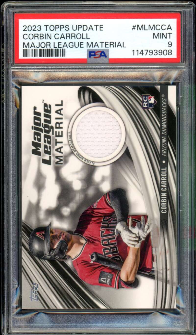 Corbin Carroll Rookie Card 2023 Topps Update Major League Material #MLMCCA PSA 9 Image 1