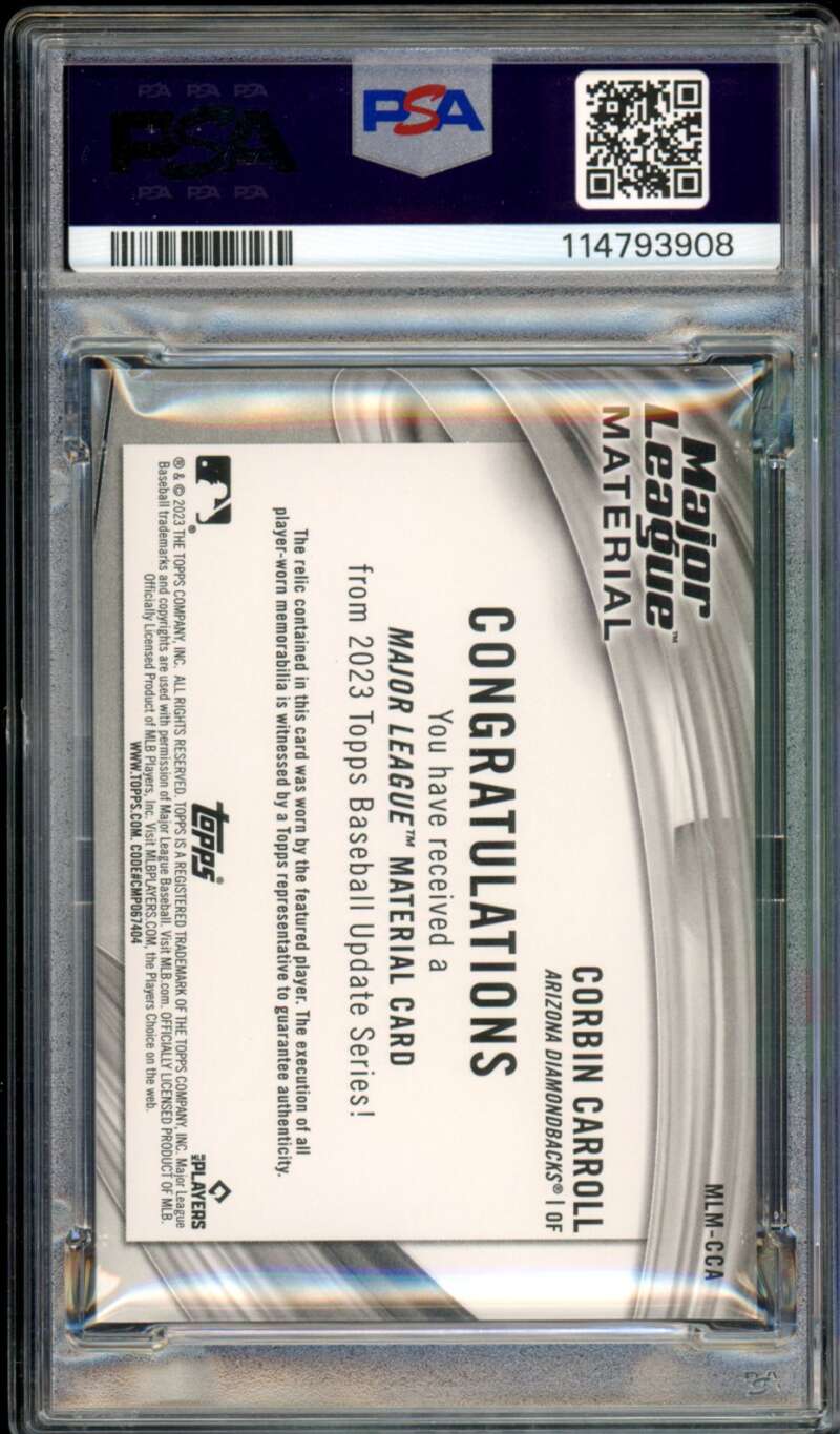 Corbin Carroll Rookie Card 2023 Topps Update Major League Material #MLMCCA PSA 9 Image 2