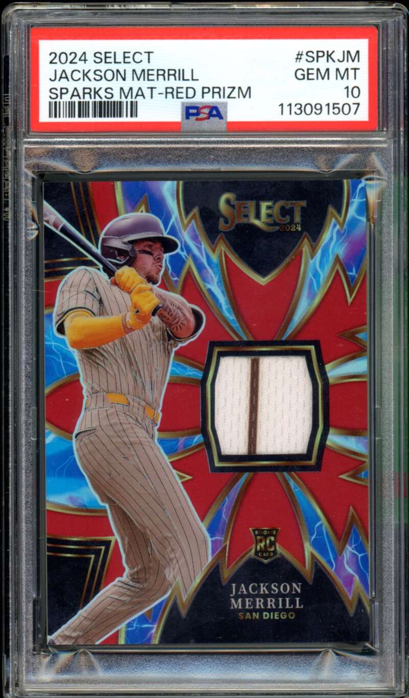 Jackson Merrill Rookie 2024 Select Sparks MaterRed Prizm (pop 1) #SPKJM PSA 10 Image 1