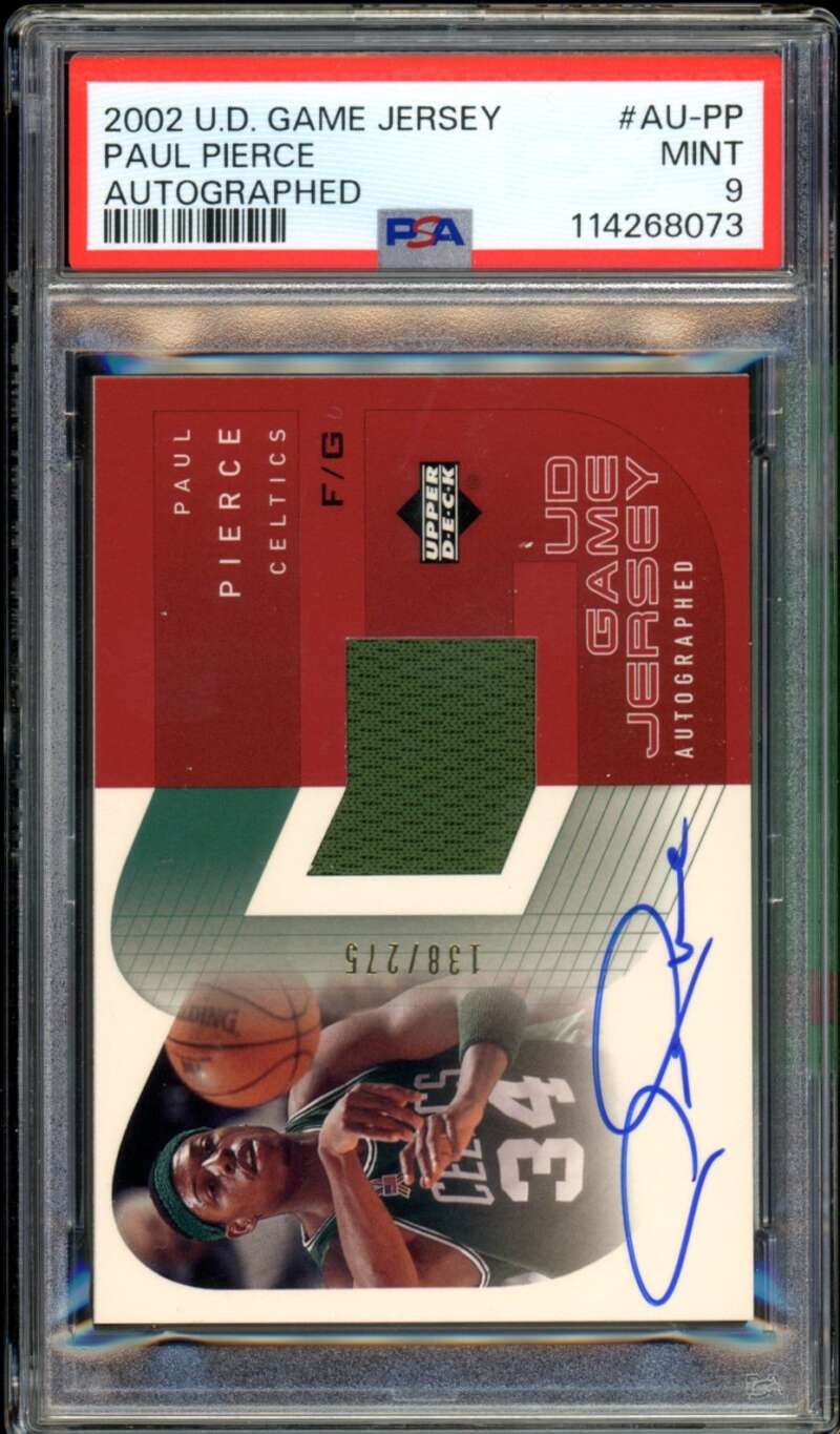 Paul Pierce Card 2002-03 Upper Deck Game Jersey Autographed (pop 3) #Au-Pp PSA 9 Image 1