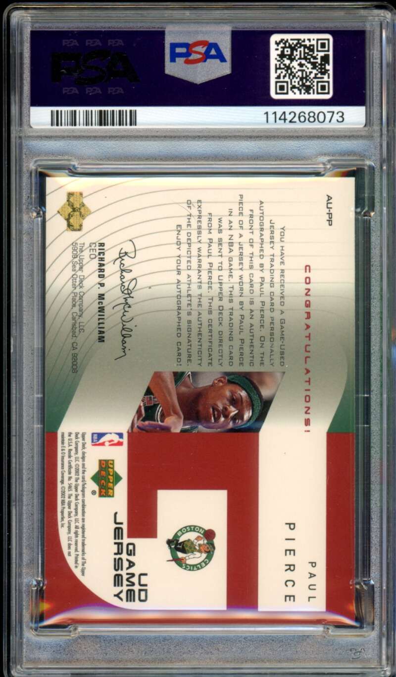 Paul Pierce Card 2002-03 Upper Deck Game Jersey Autographed (pop 3) #Au-Pp PSA 9 Image 2