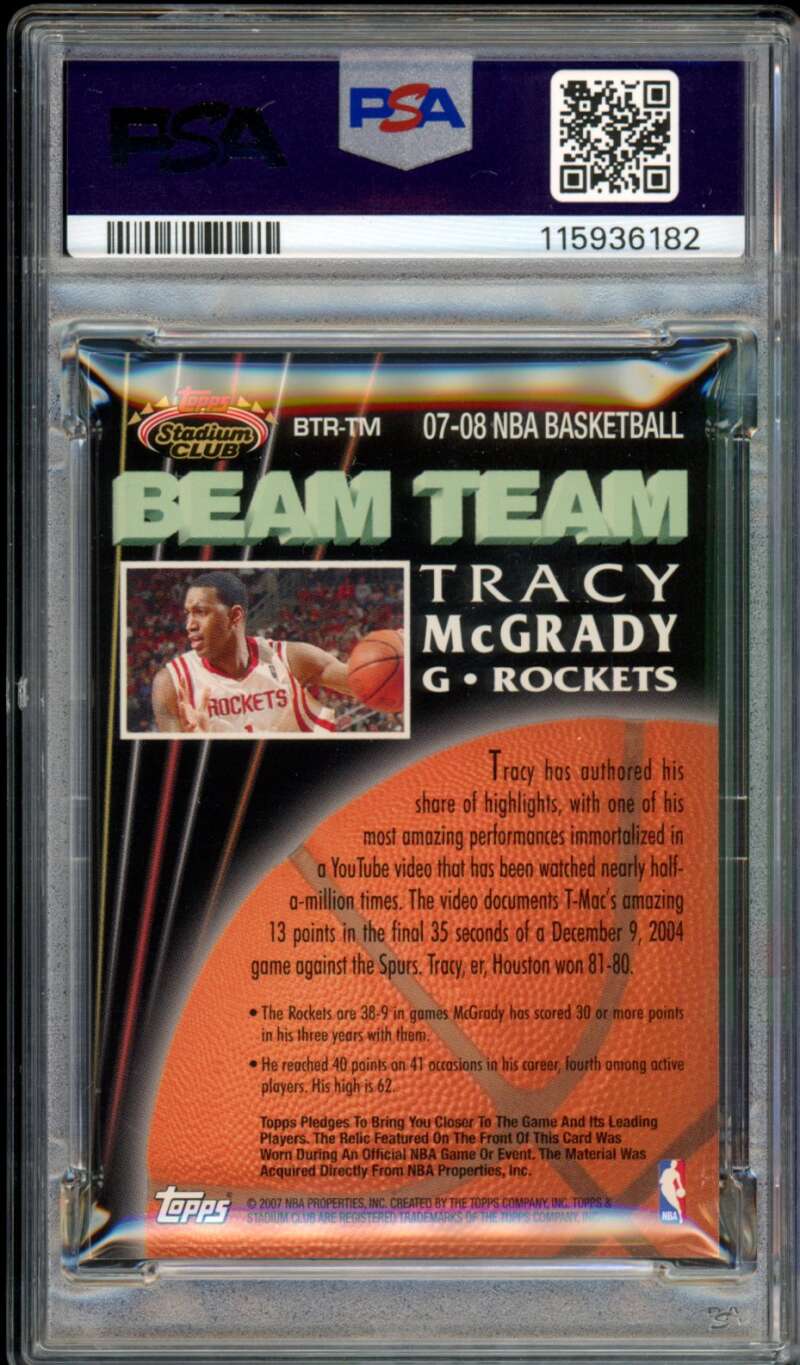 Tracy McGrady Card 2007-08 Stadium Club Beam Team Relics #BTRTM PSA 8 Image 2