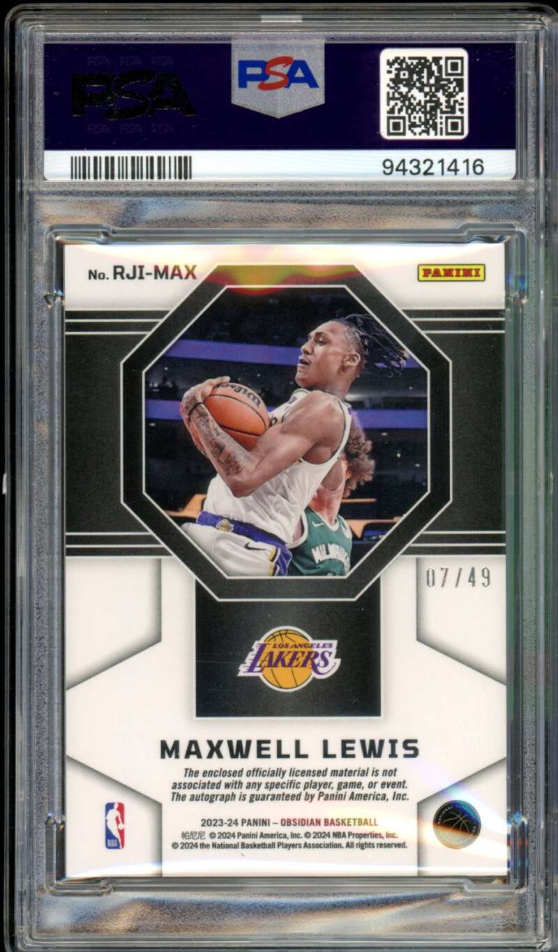 Maxwell Lewis Rookie Card 2023-24 Obsidian Jersey Purple Flood #Rjimax PSA 9 Image 2