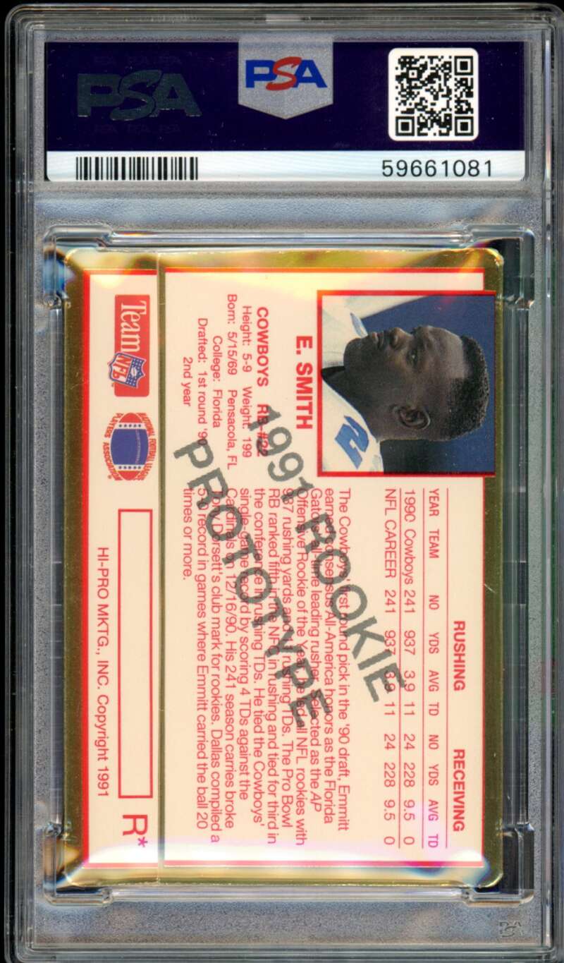 Emmitt Smith Rookie Card 1991 Action Packed Prototype #R PSA 8 Image 2