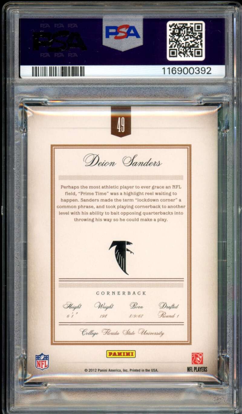 Deion Sanders Card 2011 Panini Prime Sig. (pop 2) #49 PSA 9 Image 2